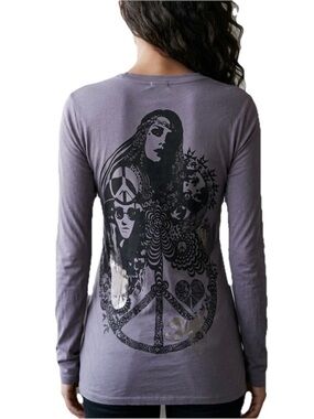 Lauren Moshi Peace Love Harmony Women’s Charcoal Grey Longsleeve Size Small